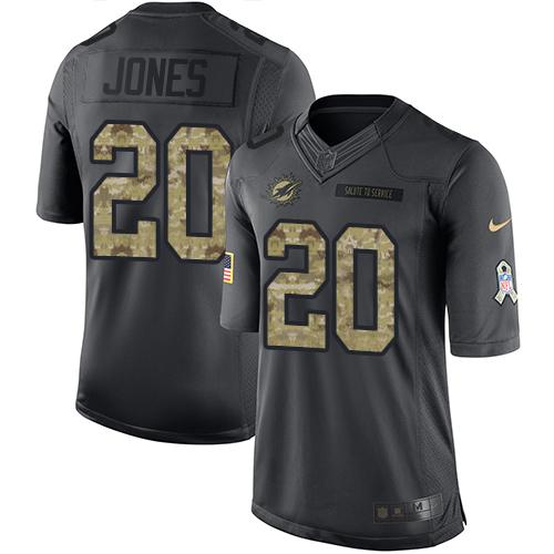 Nike Dolphins #20 Reshad Jones Black Men's Stitched NFL Limited 2016 Salute to Service Jersey